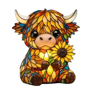 Handcrafted Highland Sunflower Highland Cow Desk Lamp, Powered by USB, Cute Cow-Shaped Night Light. Suitable for Decoration in Bedrooms And Living Rooms