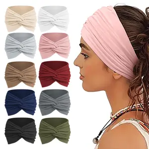 10 Pieces of Soft Women's Wide Headband, Bohemian Fashionable Headscarf, Knotted Non Slip Elastic Yoga Headband, Suitable for Exercise, Gym, Daily Life