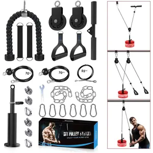 Weight Pulley System, Upgraded  Pulley System Gym with Adjustable Weight &Detachable Handles, Workout Pulley System for LAT Pulldown Triceps Biceps Curl Chest Home Gym Attachments