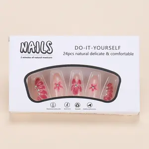 Almond Fake Nail, 24pcs/set Flower Decor Fake Nail with Nail File & Jelly Glue, Floral Rhinestone Fake Nail, Nail Care Nail Charms, Nail Art Design, Nail Tips, Press on Nails, Pressed on nails, Acrylic Nails Kit
