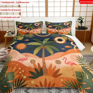 3pcs, 2D flat print Tropical Jungle Style Bedspread Set with Palm Tree Flamingo Snake Pattern, multiple sizes available, bedding set, festive decorative bedding, ideal for bedroom décor(1 bedspread , 2 pillowcase)
