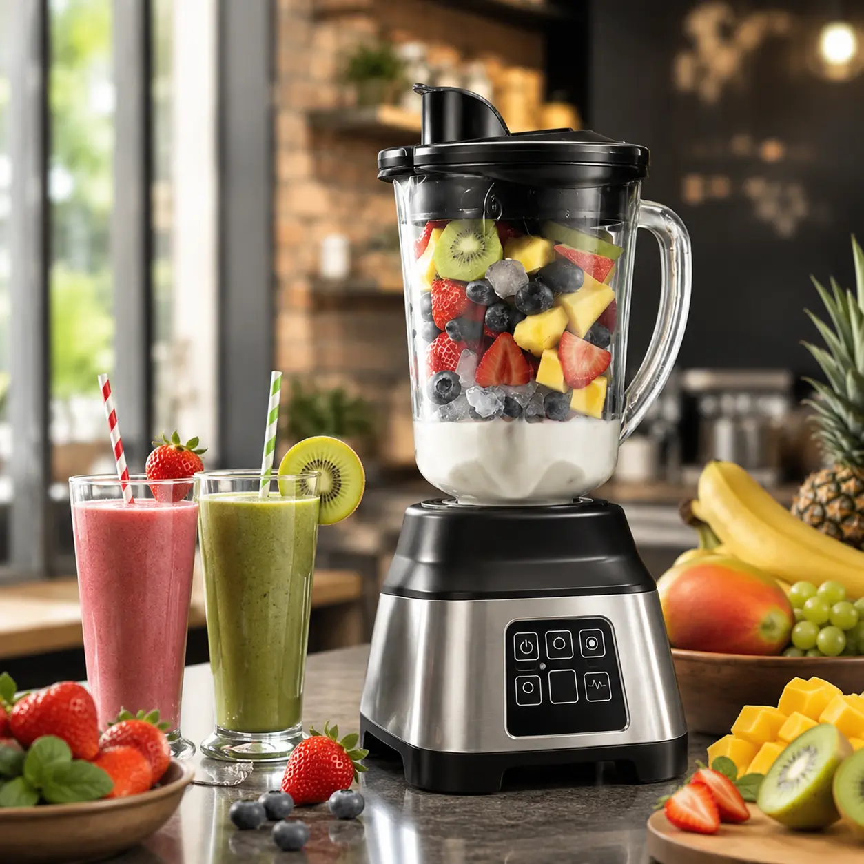 850W Smart Countertop Blender with 48 oz Glass Jar for Smoothies, Stainless Steel