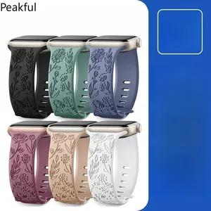 Applicable Applewatch Adjustable Watch Strap Sunflower Engraved Silicone Strap Fashion Casual Apple Strap