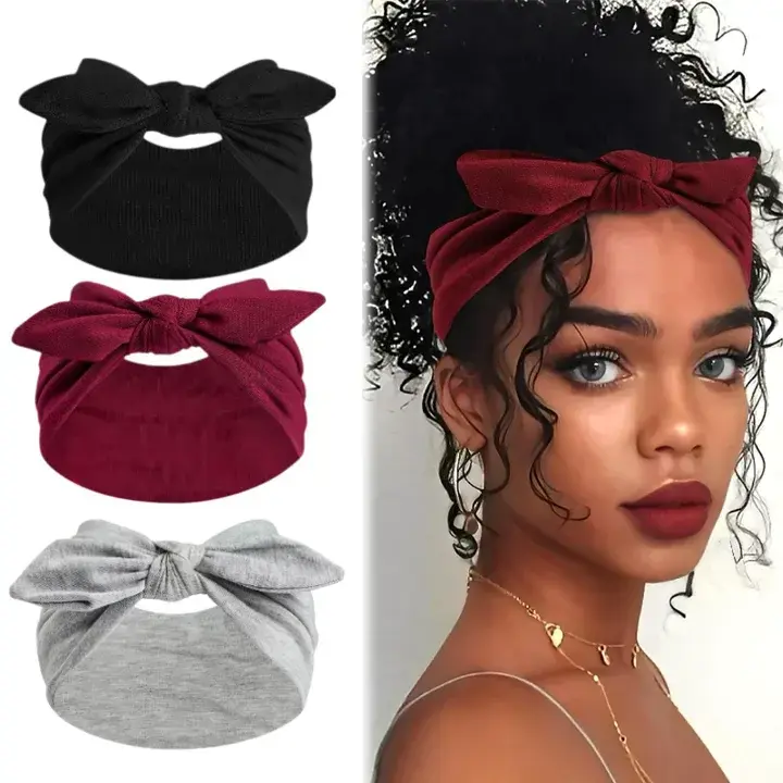 3Pcs Cute Solid Color Bowknot Headband Set,Bow Detail,Ultra-Wide Chic Elastic Headbands,Suitable for Outdoor Activities