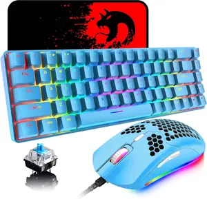 60% Mechanical Gaming Keyboard and Mouse Combo,Mini 68 Keys,18 RGB Backlit,Lightweight RGB 6400DPI Honeycomb Mouse for PS4,Xbox,PC,Laptop,MAC