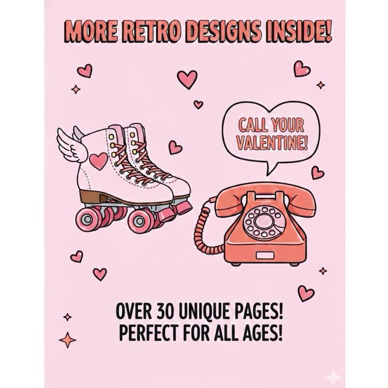 Bold & Easy Retro Valentine Coloring Book with 30 Unique Pages for Kids Teens & Adults Simple Fun Designs for Stress Relief & Mindful Coloring