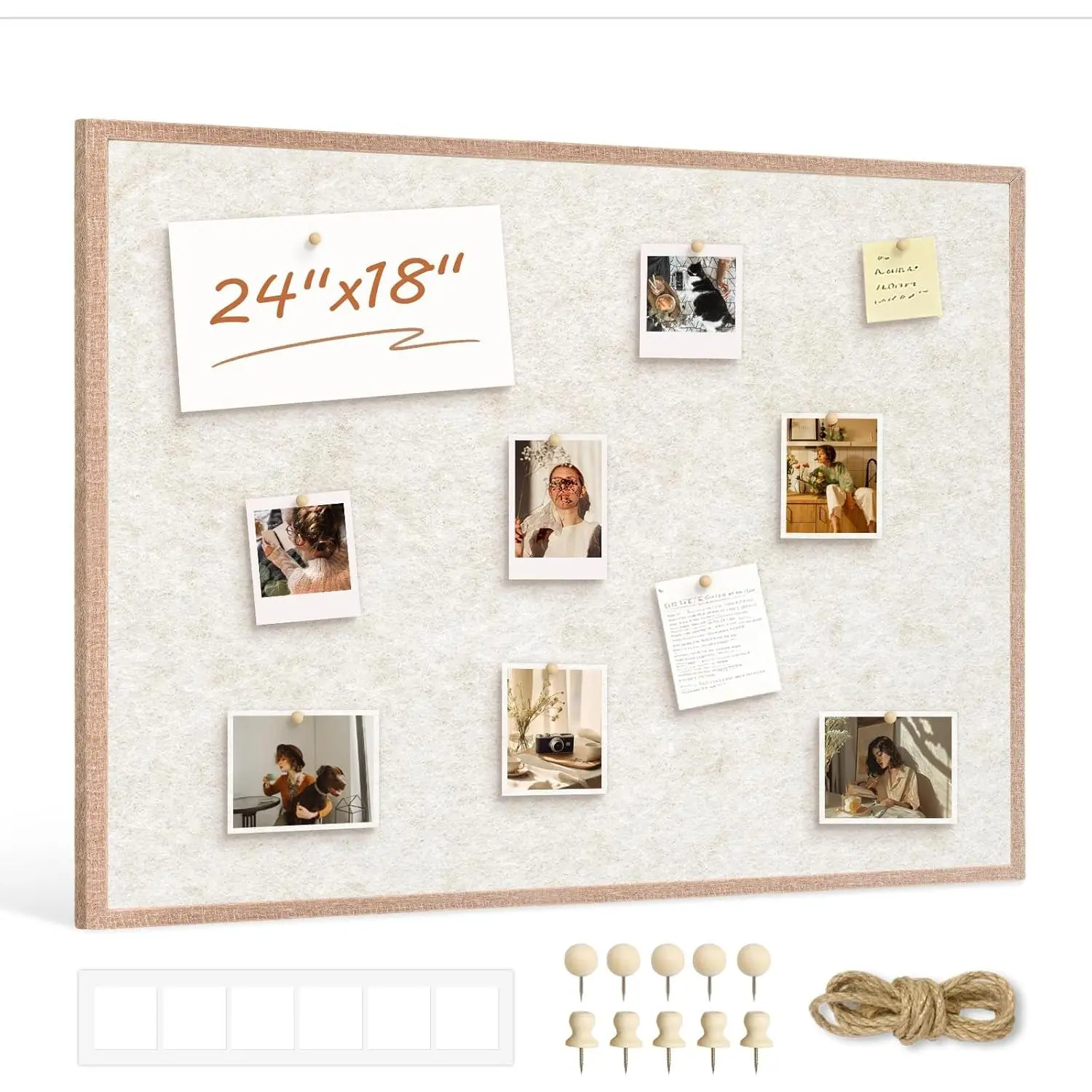 Felt Framed Bulletin Board 24'' x18'' 1 count Small Cork Boards for Walls Cute Lightweight Aesthetic Corkboard for Office  Decor College Dorm Room Photo Display with 10 Pins, Beige