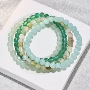 Celestial Mist Green Crystal Bracelet Set – Amazonite, Striped Agate, AB Green Agate, Green Aventurine – Calm Energy, Focus, Healing Crystals, Unisex Jewelry, Gift for Him or Her