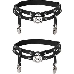 2pcs Adjustable Star-Shaped Leg Garter with Anti-Slip Clips, Elastic Gothic Thigh Ring Garter for Women and Girls