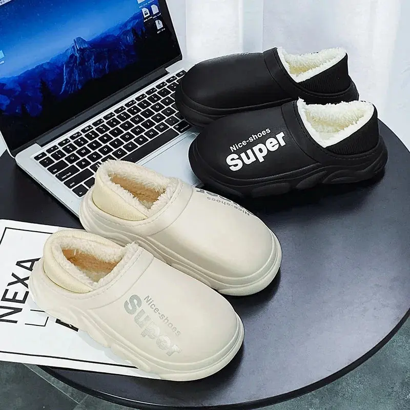 Winter Plush Slippers Men Outdoor Waterproof Warm Sneaker Slippers Women Non-Slip Indoor Home Footwear Thick Platform Shoes