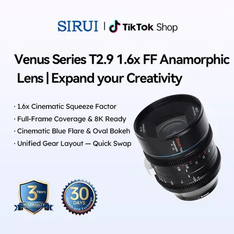 SIRUI Venus 35/50/75/100/135/150mm T2.9 1.6x Full-Frame Anamorphic Lens for E/L/RF/Z Mount Cameras, Black