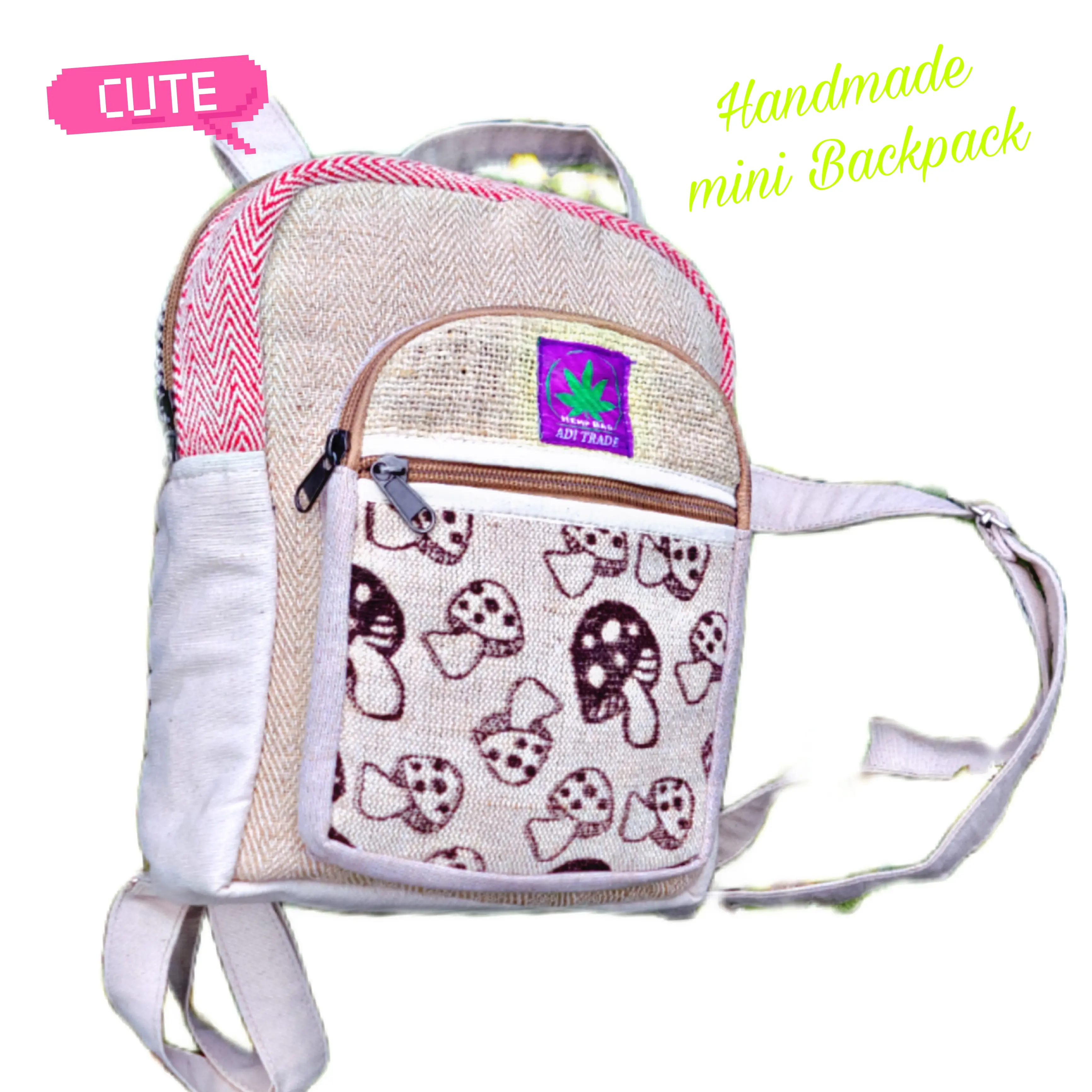 Handmade mini hemp backpack eco-friendly