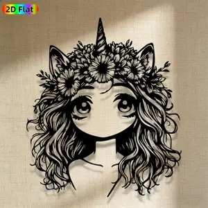 1pc Cute Unicorn Girl Metal Wall Art, Cute Unicorn Girl Statue Mural, Iron Craft, Perfect for Bedroom, Boudoir, Love Alcove Decor, Highquality Engraving, Artistic Metalwork, Valentine's Decor, Ideal Gift for Nature Lovers