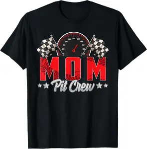 Classic Cotton Short-Sleeve Racing Print Top for Mom Pit Crew - Race Car Birthday Party Garment, Casual Menswear Sports Top