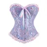 Women's Lace Up Boned Overbust Corset Top Bustier Lingerie Bodyshaper Top Halloween Costumes Shapewear Gothic Party Outfit Floral Blue Witchy Clothing 819AJ D3,sohochic