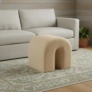 HomeRoots 641948 16.93 x 16.93 x 16.93 in. Beige Boucle Oval Footstool