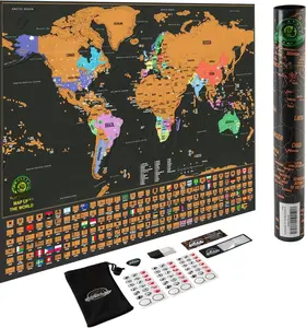 Scratch Off World Map Poster  Deluxe Travel Map, Scratch Off Map of The World with  States and Country Flags, Tracks Where You Have Been, Full Accessories Set,  for Travelers, by