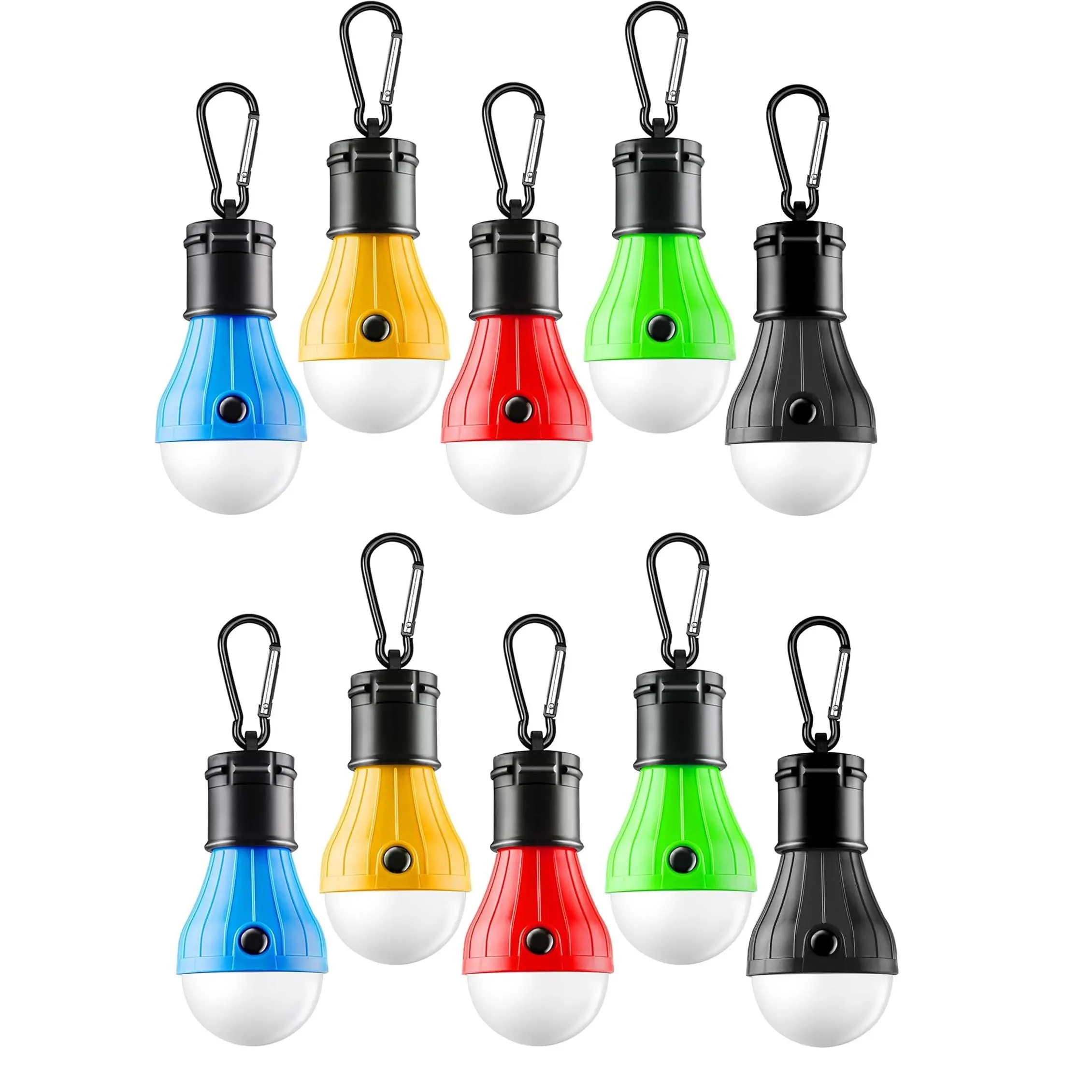 10-Pack Hurricane Design Portable LED Camping Lanterns - IPX8 Waterproof, Palm-Size, High/Low/Strobe Modes, Easy Grip, Durable Camping Gear with Anti-Falling Carabiner Stroller Hook, ABS Build for Outing, Home Festive Decorations