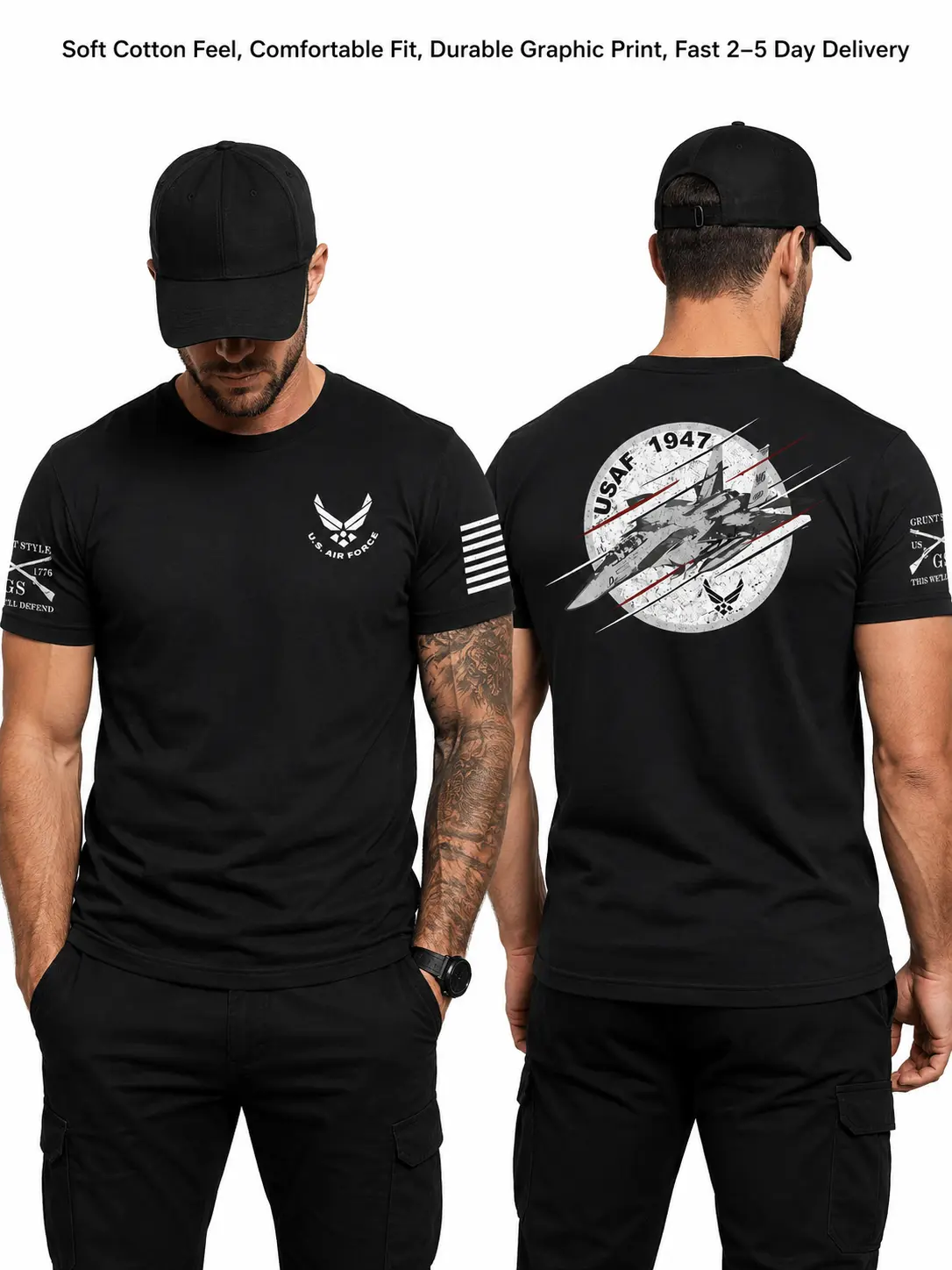 U.S. Air Force 1947 T-Shirt, Aircraft Circle Graphic Tee, Black Military Patriotic Shirt for Airmen, Veterans & Air Force Families | Menswear & Underwear - Men's Tops - T-shirts - Men's Short-sleeve T-shirts