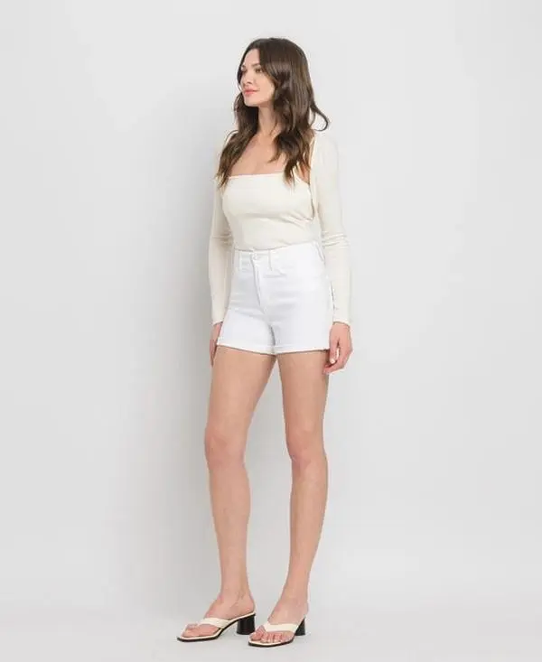 High Rise Double Cuff Denim Shorts