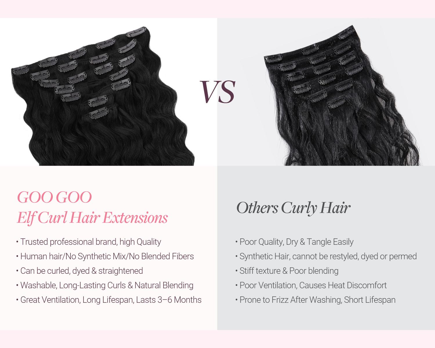 GOO GOO Hair Extensions Elf Curl Clip in Human Hair Extensions, 7pcs/9pcs 18-24inch curly hair，Elf Curl Clip in Human Hair Double Weft Natural Curl Hair Full Head for Women summer hairstyles #sohochic