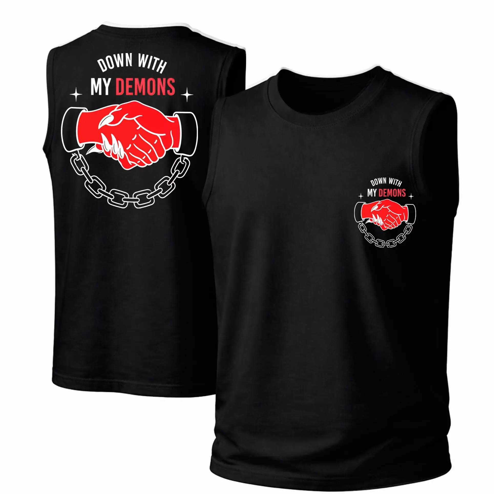 Women's Soft Cotton Tank Top, Loose Streetwear 'Down With My Demons' Graphic Print, Round Neck Sleeveless for Summer Casual Wear, Fabric, Unisex