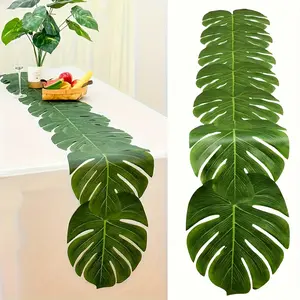 2pcs Tropical Leaf Table Runner Set - Artificial Monstera Deliciosa for Hawaiian Luau, Birthday & Wedding Decorations - Polyester, Perfect for Home & Party, Tablecover decor