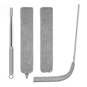 Retractable Gap Duster with Extension Pole, Long Handle Flat Dust Cleaner with Microfiber Cloths for Under Furniture Appliances