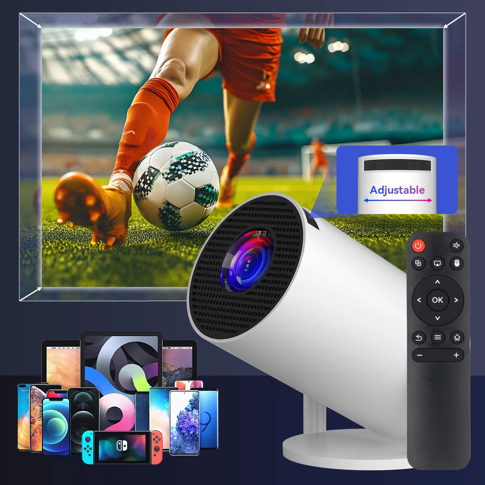 Portable 4K Mini Projector - 1080P, 10000 Lumen LED, Wifi & Bluetooth, UHD Home Theater Experience, Compact Design for Movies & Gaming, Perfect for Indoor & Outdoor Use