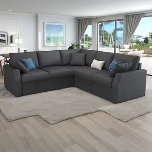 85-Inch L-Shaped Sofa Bed with Pull-Out Mattress and Storage Seating, Linen Fabric Corner Sectional Suitable for Living Rooms and Apartments