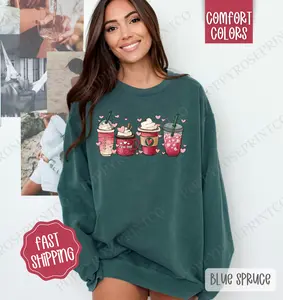 Valentine Coffee Comfort Colors Sweatshirt, Coffee Lover Crewneck, Cute Women's Sweater