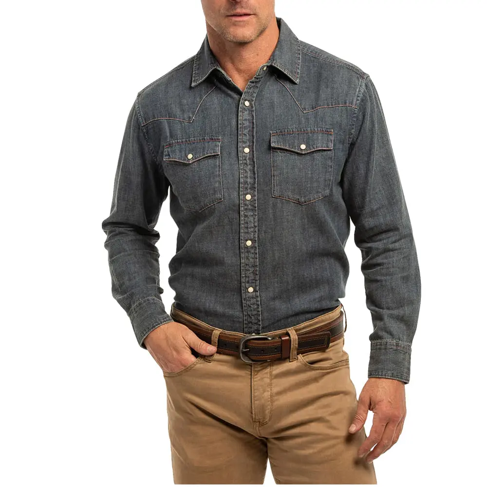 Madison Creek Outfitters Mens Long Sleeve Snap Bisley Indigo Denim Shirt