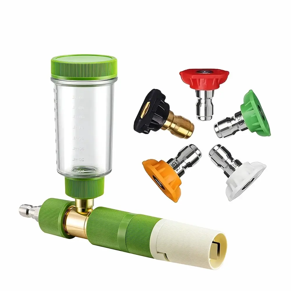 100ml Snow Foam Spray Gun with 1/4" Quick Connect - High Pressure Soap Bottle & 5 Multi-Function Nozzles Set - Professional Car Detailing & Wash Tool for Cold Water Pressure Washer Foam Spray Lance Foam Sprayer