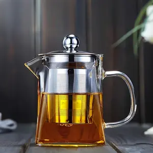 High-Heat Resistant Thick Glass Tea Pot with Stainless Steel Filter, Large Capacity for Herbal and Flower Teas, Glass Teapot