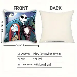 1PC The Nightmare Before Christmas Jack Skellington pillowcase, home simple cartoon pillowcase, decorative cushion cover, suitable for corridor living room bedroom decoration, single-sided printing, no inner core