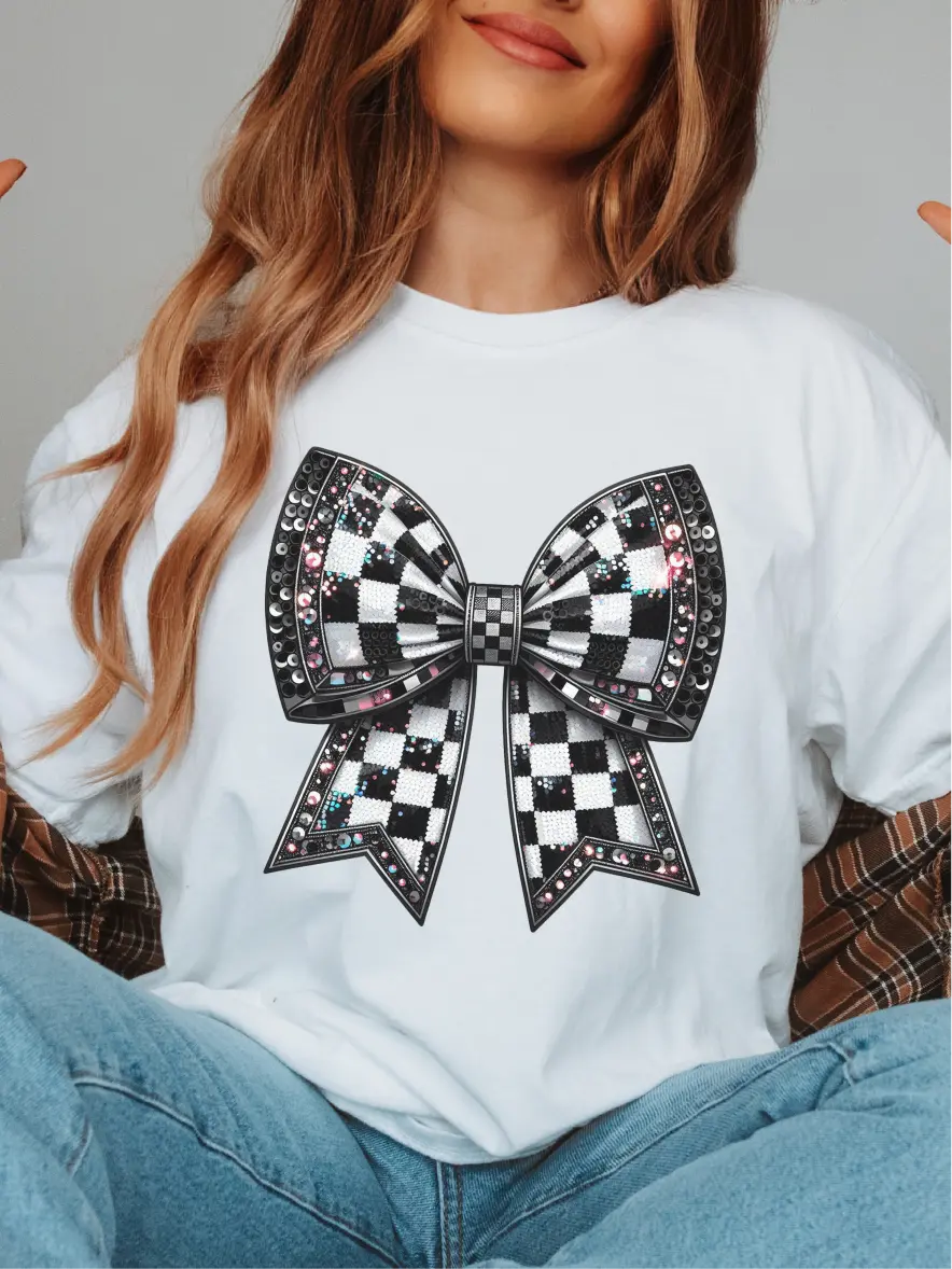 Checkered Flag Bow ~ Unisex Apparel Printed In The USA! Checkered Flag Bow ~ Unisex Apparel Printed In The USA!