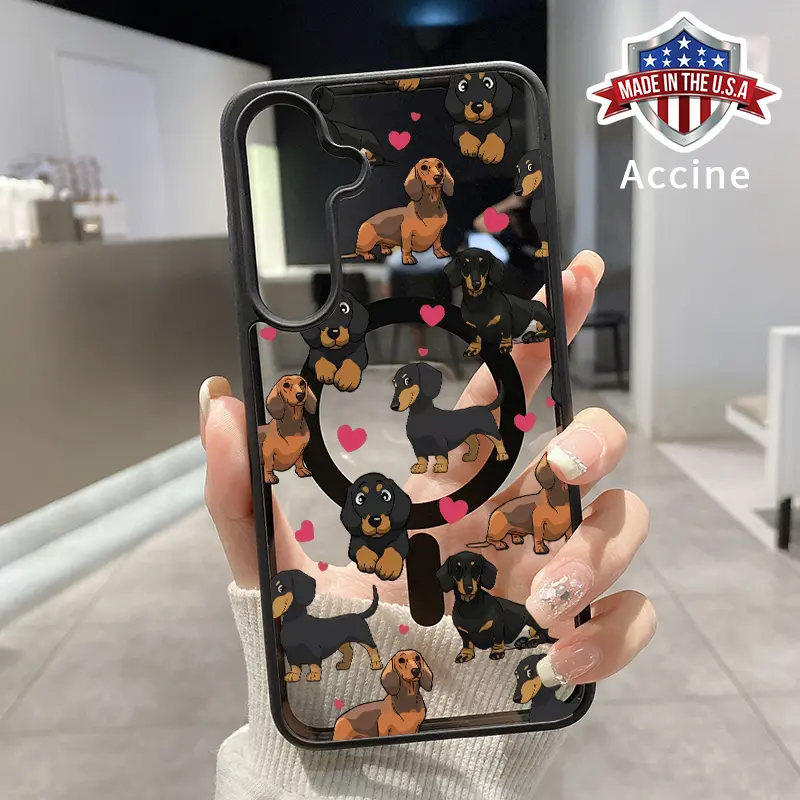 Compatible with Galaxy S24 Plus S25 S23 FE S22 Ultra S22+ Magnetic Case Dachshund Love Pattern Acrylic Transparent Four Corner Shock-absorbing Airbag Smartphone Cover for Boy