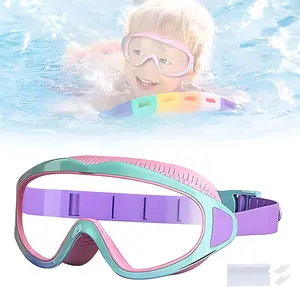 Waterproof Kids Swimming Goggles 2 Pack for 3-15, UV Protection Anti-Fog Swim Glasses, Wide Vision Adjustable Fit with Earplugs Nose Clip for Boys Girls