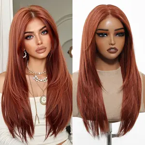 Transparent Body 13x6 HD Lace Front Wig, Burgundy Medium-Length Straight Hair Full Wig  Comfortable Breathable Women's Wig,High-Temperature Resistant Large Lace Wig with Freestyle Parting, Ombre Highlight frontal  ponytail