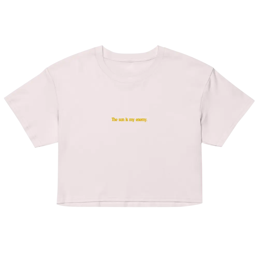 The Sun is My Enemy Embroidered Crop Top, Women Cropped Baby Tee, Funny Graphic Gen Z, Beachy Top Midlength Y2K Gen Z Beach Outfit