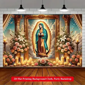 Party Banner 2D Flat Print Background, Party Decoration, Wall Hanging Backdrop, Virgin Mary Altar Cloth, Religious, Multi-Sized Polyester Decor