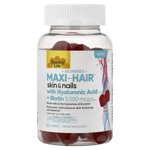 Country Life Maxi-Hair® Skin & Nails Gummies with Hyaluronic Acid + Biotin, Berry, 60 Gummies