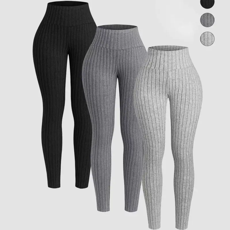 Women's Fall Winter Fleece Lined Thickened Cozy Ribbed High Waist Slim Fit Long Pants, Fashion Versatile Solid Color Casual Trousers, Autumn Casual Pants