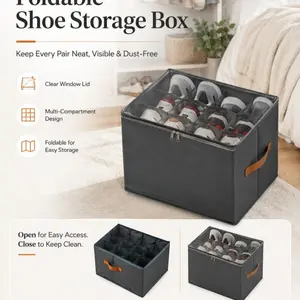 2pcs Foldable Shoe Storage Boxes, Folding Storage Box, Collapsible Storage Box, with Lid, Dust-Proof Storage Containers for Shoes, Clothes, Rectangular Shape, Flip-Top Closure, Durable Oxford Fabric, Dustproof Storage Box, Collapsible Storage Organizer