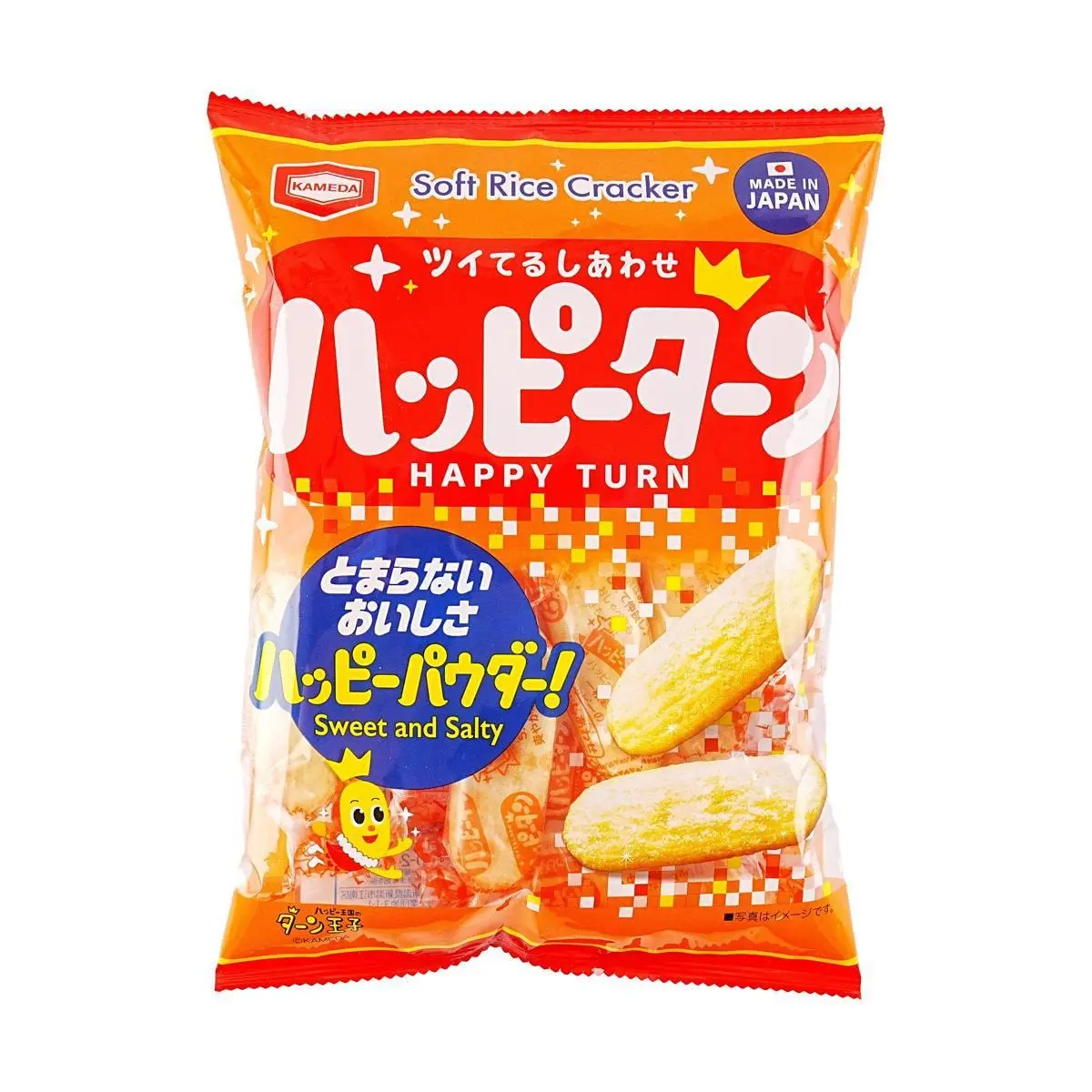 Kameda Happy Turn Japanese Rice Crackers - Lightly Sweet & Salty Senbei Snack, 96g Bag