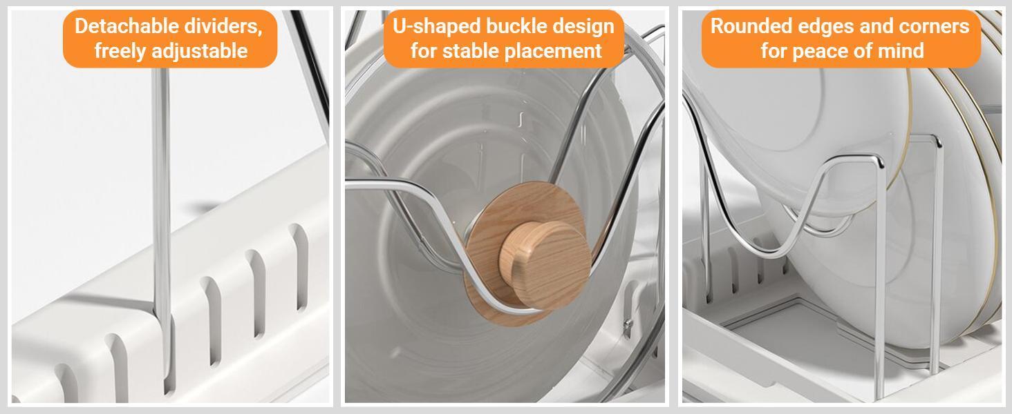 Metal Expandable Kitchen Pot and Pan Storage Rack - Adjustable Partitioned Holder for Pot Lids, Baking Utensils, Under-Cabinet Use - Home Supply Kitchen Accessory, Racks