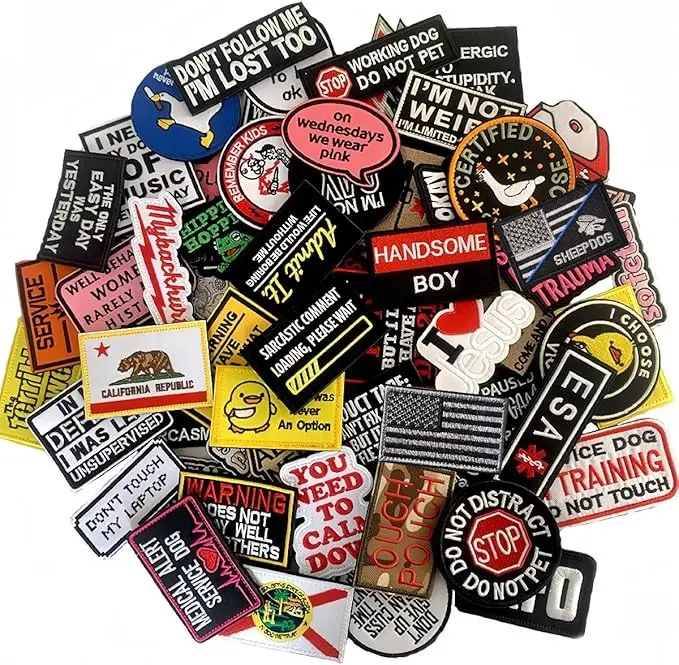 20 Pieces Random Tactical Morale Patch Bundle, Full Embroidery Loop and Hook Patches Set for Caps, Bags, Backpacks, Vest, Military Uniforms,Tactical Gears Etc
