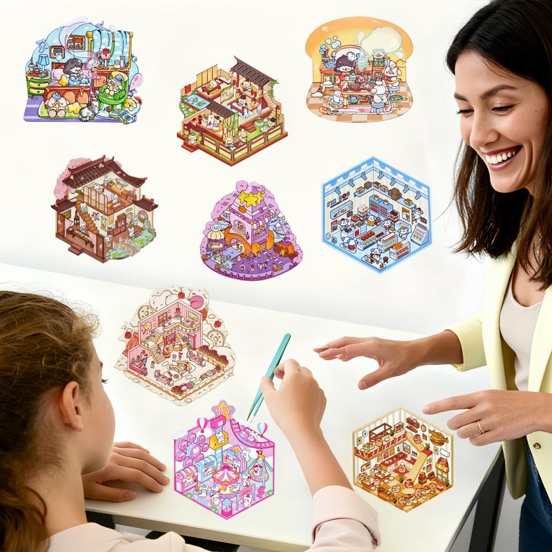 20 Sets DIY 3D House Stickers Scene Collection Book for Kids Adults, with Tweezers Make Your Own Shop House Stickers Therapy for Adult Relief Stress