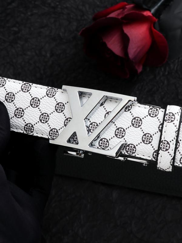 Men's Alloy Automatic Buckle Belt, Casual Fashion Print Waistband, High-End Lightweight Design, Versatile Pants Strap, All Seasons, Stylish Belts