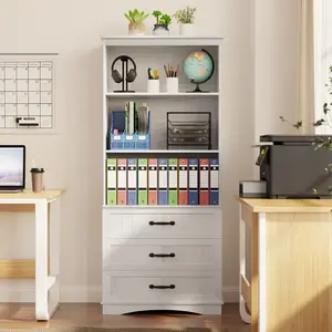 Gizoon 70'' Tall Bookcase with 3 Drawers Wooden Bookshelf with Storage Cabinet Multifunctional Book Storage Organizer for Office Living Room and Bedroom